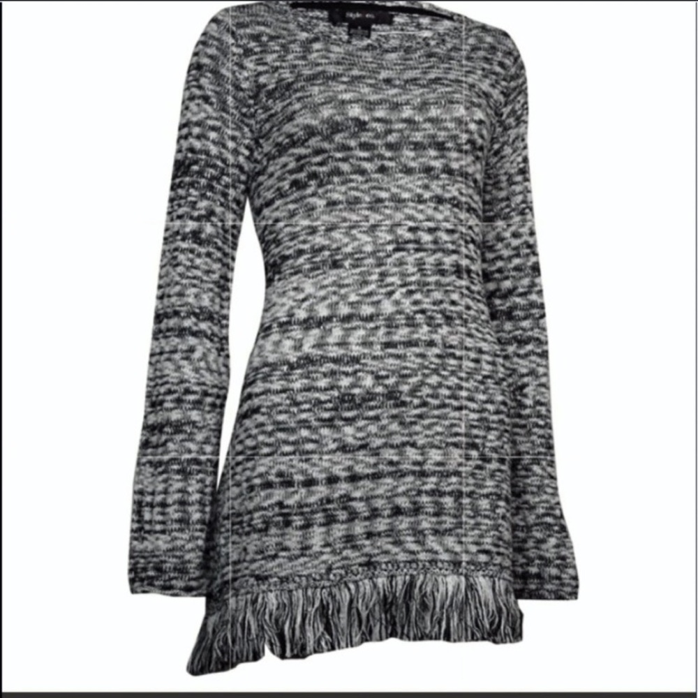 🆕 STYLE & CO Black & White Cotton Fringe Sweater!!!  NEW!!! Size Medium